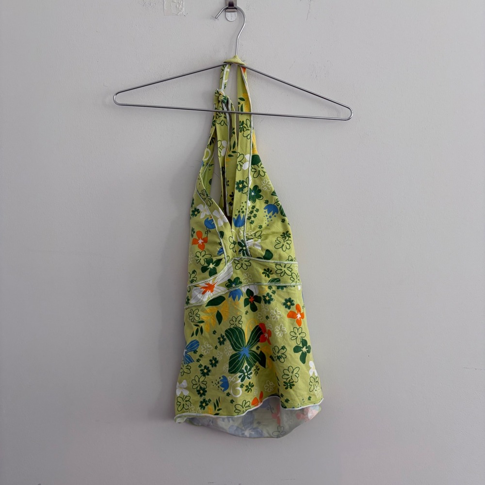 SO Wear It Declare It Green Floral Halter Top Large Y2K Summer Tank